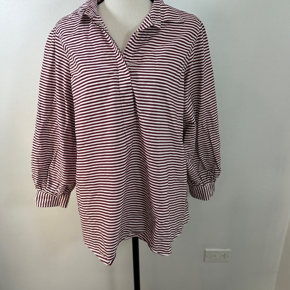 ANN MASHBURN PAULINA POPOVER RASPBERRY STRIPED SHIRT SIZE L - Picture 2 of 8